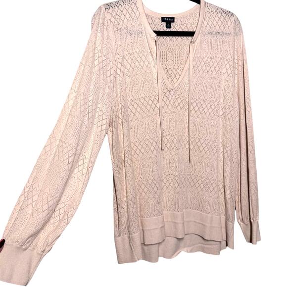 TORRID POINTELLE PULLOVER DRAWSTRING TIE NECK SWEATER SIZE 2 (18/20) - Picture 6 of 8